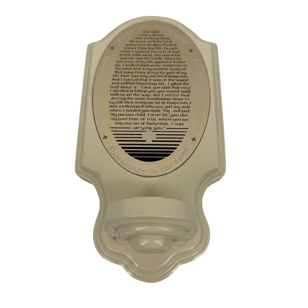 Footprints in the Sand Candle Votive Holder OS Cream Religious Poem Cottagecore